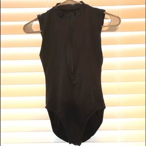 Black bodysuit with zipper in front